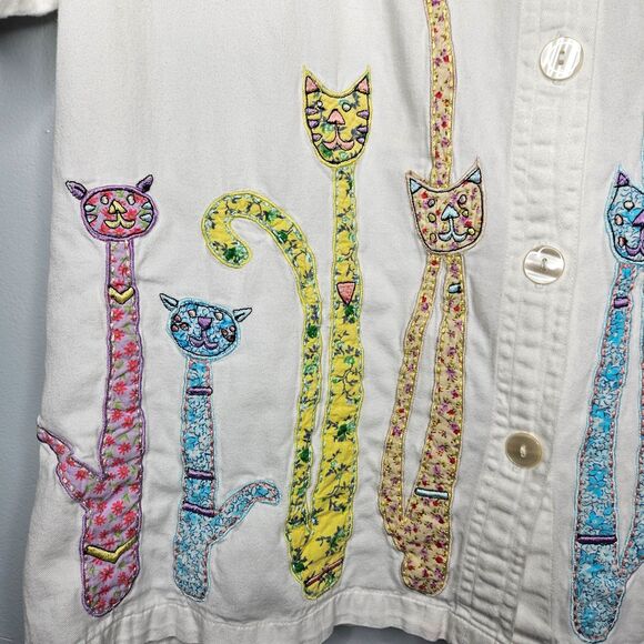 DRESS BARN Vtg Shirt Womens 1X White Applique Cats Short Sleeves Button Up - Picture 2 of 8
